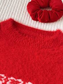 Comfortcana Women's Round Neck Geometric Pattern Fashion Versatile Casual Short Sleeve Sweater - Red - View 10