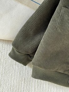 SHEIN 男嬰 0-3 歲休閒拼接口袋翻領保暖內裡燈芯絨夾克，嬰兒外套，男嬰秋冬外套 - 綠色 - 查看 6