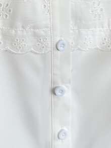 SHEIN Elladie kids Camisa casual de unicolor con mangas abullonadas y volantes para niña joven, top blanco de moda para verano, vuelta al colegio y festival de otoño - Blanco - Ver 7