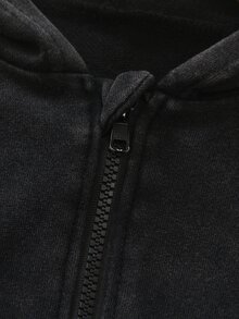 Elladie kids 女童復古公主牛仔水洗拉鍊連帽衛衣，休閒寬鬆長袖口袋外套，日常街頭風黑色秋季款 - 黑色 - 查看 7