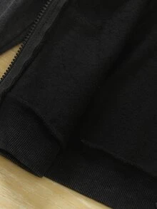 Elladie kids 女童復古公主牛仔水洗拉鍊連帽衛衣，休閒寬鬆長袖口袋外套，日常街頭風黑色秋季款 - 黑色 - 查看 8