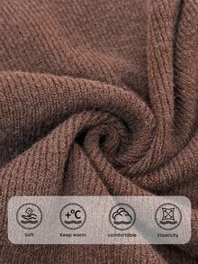 Elaquor Plus Size Elegant Chocolate Brown Autumn Minimalist Collared A-Line Knit Sweater Dress,Everyday Casual Thick Curve Winter Dresses Fall/Winter - Coffee Brown - View 7