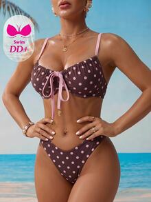 Voyashape Women's Summer Beach Polka Dot Ruched Spaghetti Strap Bikini And Triangle Bottom Two-Piece Swimwear Set - Multicolor - View 3