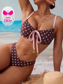 Voyashape Women's Summer Beach Polka Dot Ruched Spaghetti Strap Bikini And Triangle Bottom Two-Piece Swimwear Set - Multicolor - View 1