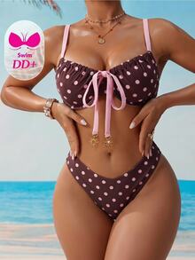 Voyashape Women's Summer Beach Polka Dot Ruched Spaghetti Strap Bikini And Triangle Bottom Two-Piece Swimwear Set - Multicolor - View 4