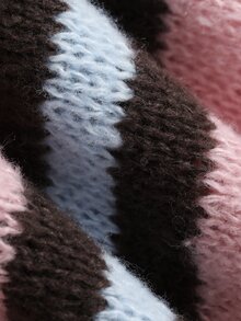 Dazy Plus Color Block Striped Loose Long Sleeve Polo Neck Pullover Knit Sweater Casual Girl Autumn/Winter - Pink - View 5