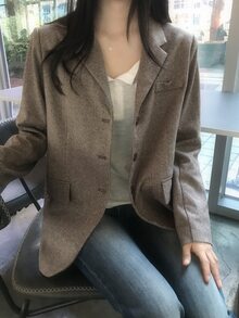 DAZY Women's Herringbone Wool Blend Loose Long Sleeve Casual Formal Korean Style Autumn/Winter Blazer - Brown - View 6