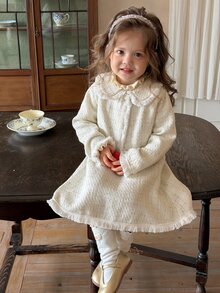 DAZY Baby Girl Peter Pan Collar Long Sleeve Cardigan And Skirt Fashion Set - White - View 6