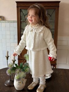 DAZY Baby Girl Peter Pan Collar Long Sleeve Cardigan And Skirt Fashion Set - White - View 8