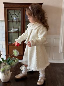 DAZY Baby Girl Peter Pan Collar Long Sleeve Cardigan And Skirt Fashion Set - White - View 7