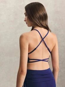 Activina Women's Navy Blue Spaghetti Strap Sports Bra - Navy Blue - View 3