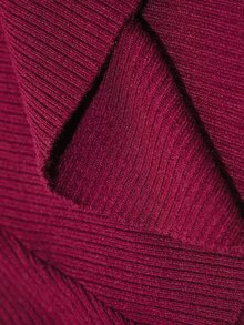 SHEIN Women's Dress Fitted Long Knit Off-Shoulder Flare Sleeve Contrast Belt Asymmetric Fishtail Elegant Burgundy Ribbed Elegant Long Dress Thanksgiving - Red Violet - View 8