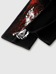 ROMWE MEN Street Life Teen Boy Cross Print Elastic Waist Casual Sweatpants - Black - View 5