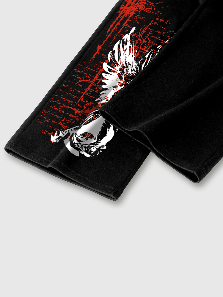ROMWE MEN Street Life Celana Jogging Kasual Pinggang Elastis Motif Salib untuk Remaja Laki-laki - Hitam - View 5