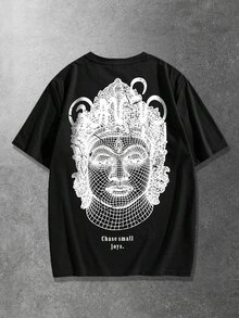 ROMWE MEN Men's Hip Hop Letter Print Color Block Short Sleeve T-Shirt Fashion - Black - View 3