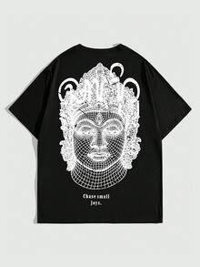 ROMWE MEN Men's Hip Hop Letter Print Color Block Short Sleeve T-Shirt Fashion - Black - View 4