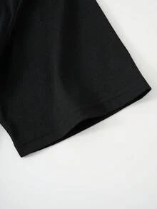 ROMWE MEN Men's Hip Hop Letter Print Color Block Short Sleeve T-Shirt Fashion - Black - View 5