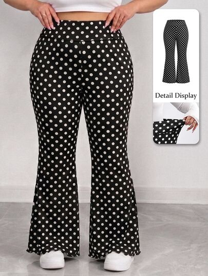 SHEIN CURVE+ Plus Polka Dot Flare Leg Pants Fall