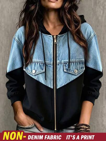 Holdful Holdful Women's Colorblock Patchwork Hooded Jacket Everyday Travel Black Autumn Streetwear Casual