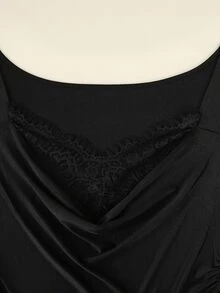GlowEve Women's Autumn Contrast Lace Cowl Neck Long Sleeve Elegant Bodysuit - Black - View 6