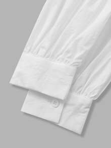GlowEve Women's Fall Versatile Minimalist Elegant White Zipper Collar Long Sleeve Shirt Office - White - View 5