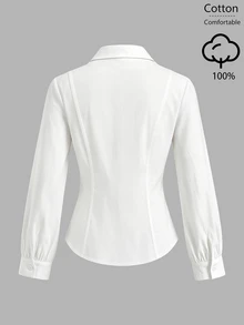 GlowEve Women's Fall Versatile Minimalist Elegant White Zipper Collar Long Sleeve Shirt Office - White - View 2
