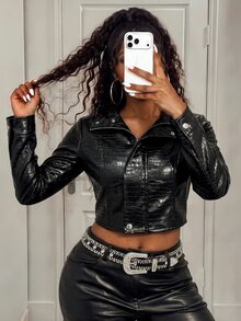 BamGleam Women's Long Sleeve PU Leather Black Jacket Halloween Going Out Night Fall Anti Social Elegant - Black - View 4