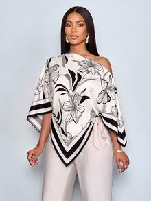 SOLERSUN Women's Retro Floral Print Asymmetrical Collar Shirt, Stylish And Versatile For Vacations And Parties - Multicolor - View 6