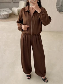Rue Lumi New Fall Baseball Jacket For Women Everyday Coffee Brown Casual Smart Casual Business Casual Office - Brown - View 6