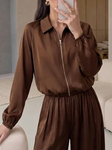 Rue Lumi New Fall Baseball Jacket For Women Everyday Coffee Brown Casual Smart Casual Business Casual Office - Brown - View 4