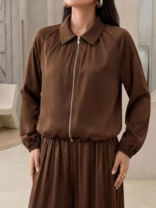 Rue Lumi New Fall Baseball Jacket For Women Everyday Coffee Brown Casual Smart Casual Business Casual Office - Brown - View 5