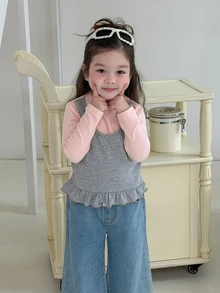 DAZY Atasan Kasual 2 in 1 untuk Bayi Perempuan, Leher Bulat, Lengan Panjang, dan Hem Berumbai - Coffee Brown - View 4