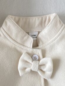 SHEIN Playful Pals معطف أنيق بسيط مع فيونكة وقبعة لفتاة صغيرة في فصل الخريف/الشتاء - لون مشمشي - مشاهدة 6