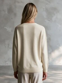 SHEIN Women's Knitted Cardigan Sweater With Floral Embroidery - Apricot - View 3