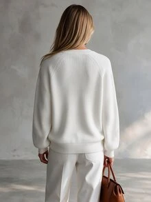 SHEIN Women's Knitted Pullover Top With Butterfly Embroidery - White - View 4