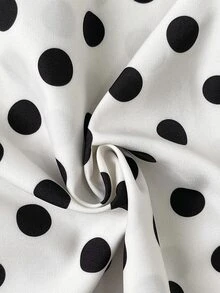 Rometta Blus Polkadot Prancis Ukuran Besar untuk Wanita, Desain Unik, Hem Bergelombang, Pas Badan, Pita Manis, Atasan yang Membuat Tampak Lebih Muda, Musim Gugur/Musim Dingin - Hitam dan Putih - View 5