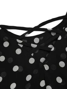DreamSkyne Plus Size Women Chiffon Polka Dot Double Hem Slim Backless Criss-Cross Strap Tank Top - Black and White - View 10