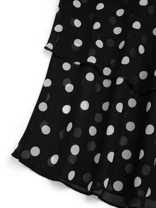 DreamSkyne Plus Size Women Chiffon Polka Dot Double Hem Slim Backless Criss-Cross Strap Tank Top - Black and White - View 9