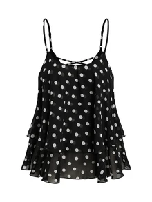 DreamSkyne Plus Size Women Chiffon Polka Dot Double Hem Slim Backless Criss-Cross Strap Tank Top - Black and White - View 6