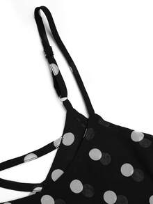 DreamSkyne Plus Size Women Chiffon Polka Dot Double Hem Slim Backless Criss-Cross Strap Tank Top - Black and White - View 8