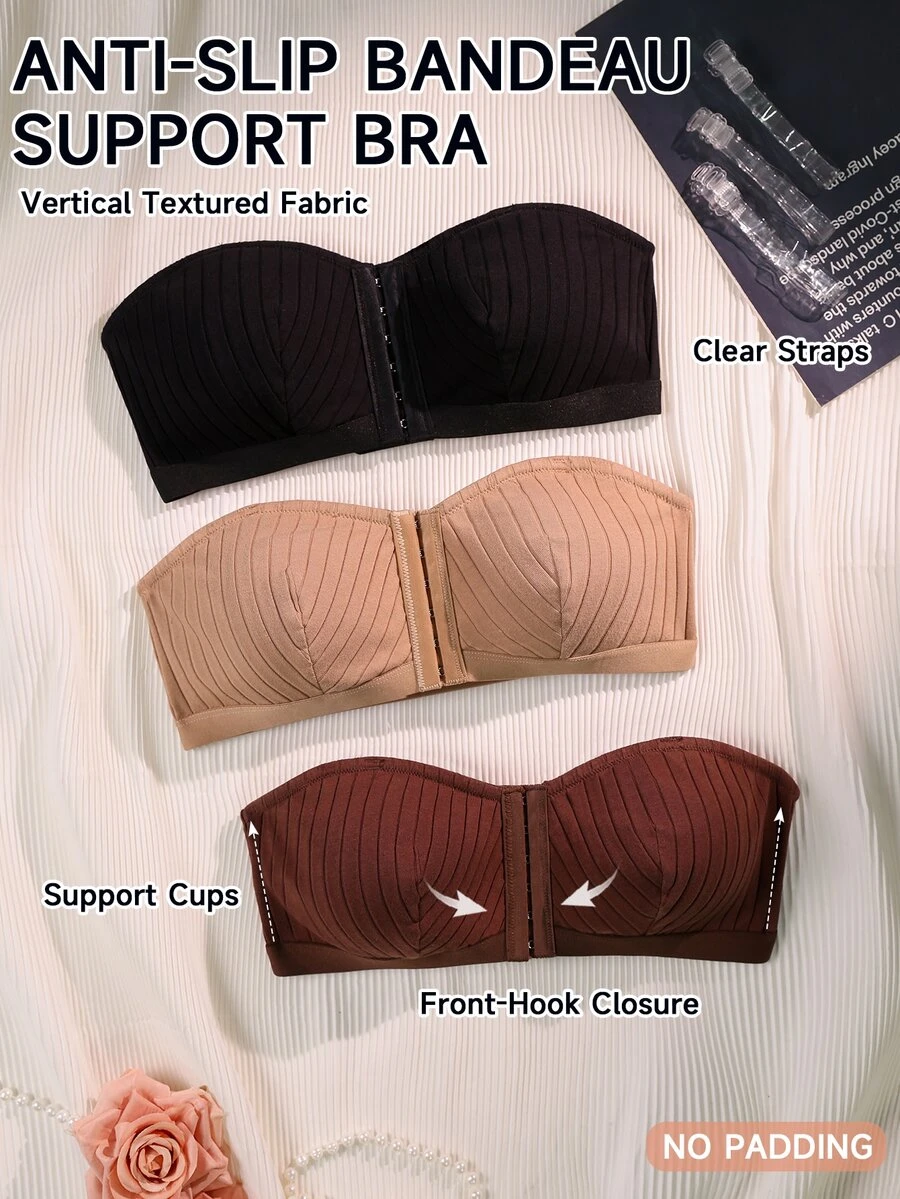 SHEIN 3pcs Fashionable Minimalist Comfortable Bandeau Bra Set - Multicolor - View 1