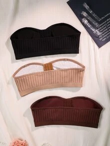 SHEIN 3pcs Fashionable Minimalist Comfortable Bandeau Bra Set - Multicolor - View 2