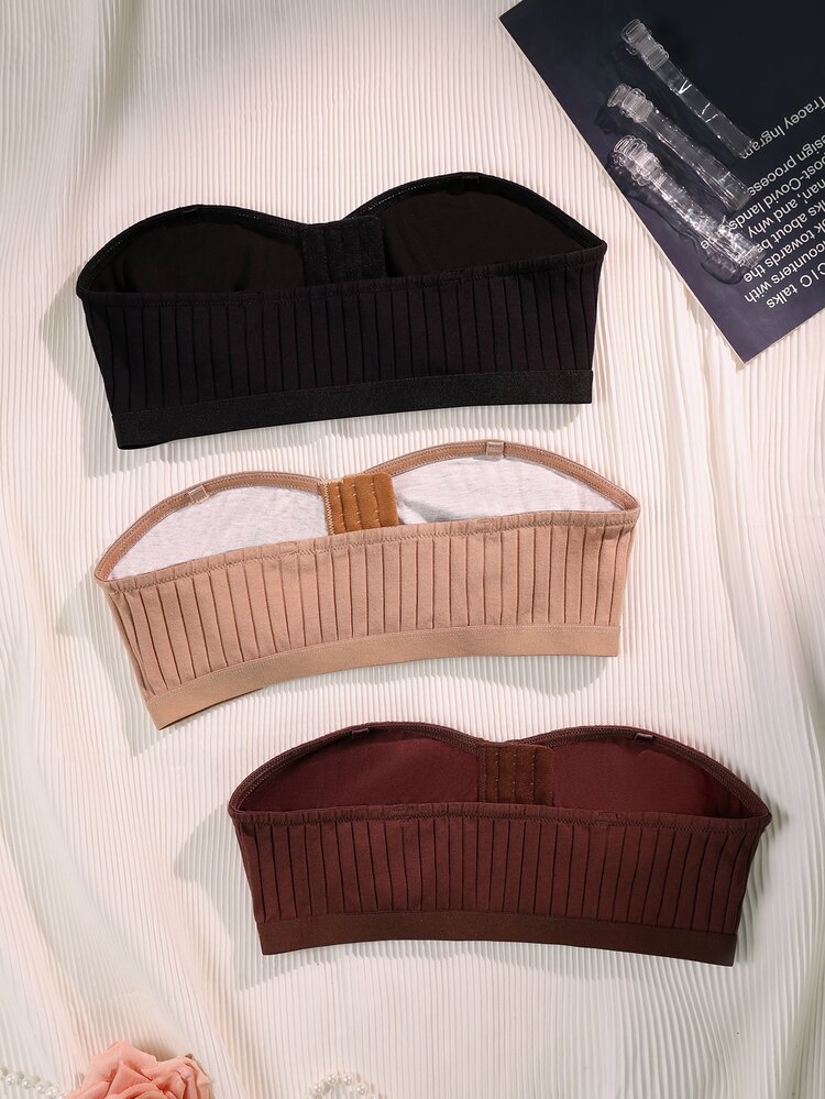 SHEIN 3pcs Fashionable Minimalist Comfortable Bandeau Bra Set - Multicolor - View 2