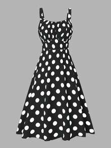 Rometta Plus Size Summer Casual Polka Dot Printed Sleeveless Dress - Black - View 6