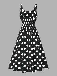 Rometta Plus Size Summer Casual Polka Dot Printed Sleeveless Dress - Black - View 7