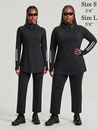 Innovista Innovista Women's Long Sleeve Plus Size Hooded Raglan Sports 2 Piece Set, Tracksuit, Outfit, Loungewear, Fall, Winter, Autumn, Gym, Workout, Running, Yoga