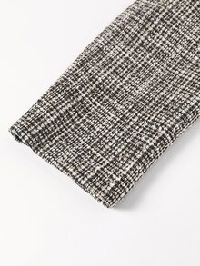 Linhara Plus Size Tweed Double-Breasted Grey Button Waist-Cinching Blazer For Commute And Office Formal Fall Elegant Smart - Gold - View 5