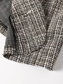 Linhara Plus Size Tweed Double-Breasted Grey Button Waist-Cinching Blazer For Commute And Office Formal Fall Elegant Smart - Gold - View 13