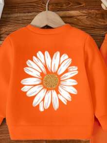 2pcs/Set Baby Girl Cute Floral Print Casual Crew Neck Long Sleeve Sweatshirt And Pants Set, Suitable For Autumn/Winter - Orange - View 4