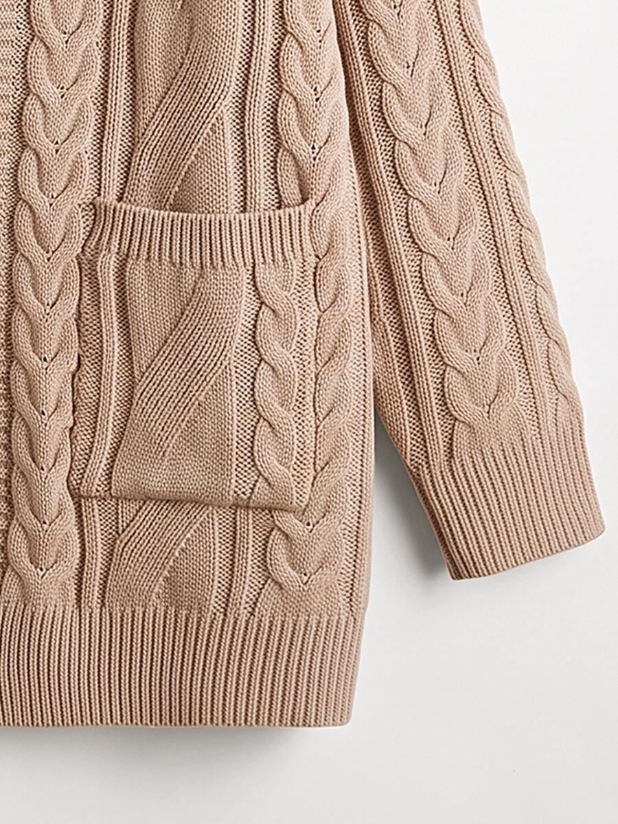 Linhara CURVE 2026 Autumn/Winter Plus Size Solid Color Vintage Cable Knit Cardigan Women Loose Fit With Pockets Lazy Thick Versatile Sweater Jacket - Khaki - View 1